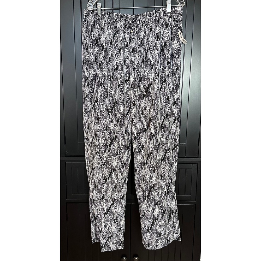 New Directions Womens XL Pull On Pants Black White Abstract Stretch Relaxed NWT